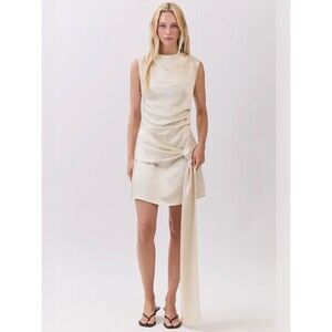 Honey Mango Satin Draped Mini Dress Champagne Gold Side Tie S
